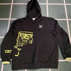 Puma Men’s Black Hoodie with Neon Yellow SpongeBob Graphic